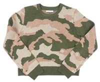 Khaki-růžový army crop svetr zn. Primark