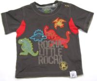 Hnědé tričko s dinosaury