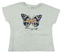 Bílé tričko s motýlkem z flitrů zn. Nutmeg