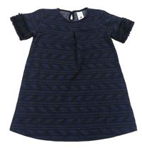 Černo-modré vzorované třpytivé šaty s kožíškem zn. C&A