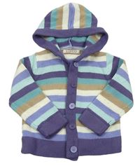 Pruhovano-fialový pletený propínací svetr s kapucí zn. George
