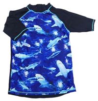 Safírovo-černé UV tričko se žraloky zn. George