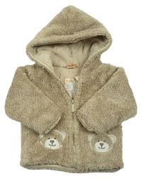 Béžová chlupatá zateplená bunda s medvědy a kapucí zn. Pusblu