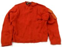 Oranžový svetr s výšivkou 