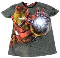 Černo-bílé pruhované melírované tričko s Iron Man zn. George