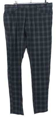 Pánské šedo-tmavošedé kostkované skinny fit kalhoty zn. H&M vel. 36