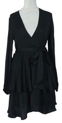 Dámské černé puntíkované šaty s páskem zn. H&M