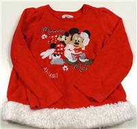 Červená sametová mikinka s Mickeym a Minnie zn. Disney 