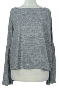 Dámský šedý melírovaný lehký svetr s rozšířenými rukávy  zn. Mango 
