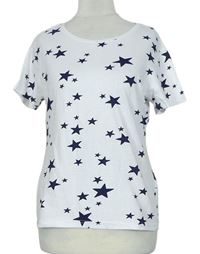 Dámské bílo-tmavomodré hvězdičkované tričko zn. Primark 