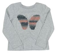 Šedo-stříbrné melírované triko s motýlkem zn. Primark