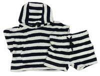 2Set - Černo-bílé pruhované froté tričko s kapucí + kraťasy zn. 