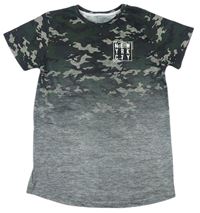 Šedo-army melírované tričko s nápisy zn. PRIMARK