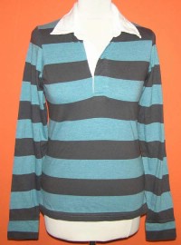 Dámské modro-šedé pruhované triko s límečkem