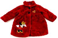 Červený chlupatý podzimní kabát s Minnií zn. Disney