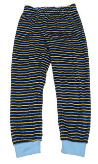 Tmavomodro-modro-žluté pruhované sametové pyžamové kalhoty zn. Pocopiano