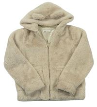Béžová chlupatá podšitá bunda s kapucí a oušky zn. H&M