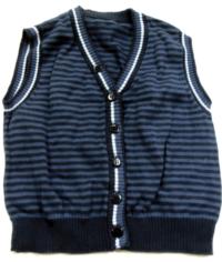 Tmavomodro-modrá svetrová pruhovaná rozpínací vesta