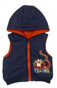Tmavomodrá šusťáková zateplená vesta s Tygrem a kapucí zn. Disney