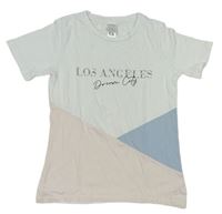 Bílo-růžovo-modré tričko s nápisem zn. C&A