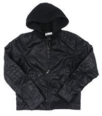 Černá koženková bunda s kapucí zn. H&M