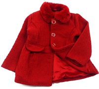 Červený jarní kabát s chlupatým límcem zn. George