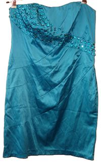 Dámské modré korzetové šaty s kamínky 
