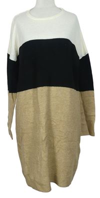 Dámské bílo-černo-béžové svetrové šaty zn. Esmara 