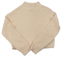 Broskvový žebrovaný pletený crop svetr zn. New Look