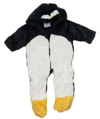 Šedo-bílá chlupatá zateplená kombinéza s tučňákem zn. F&F