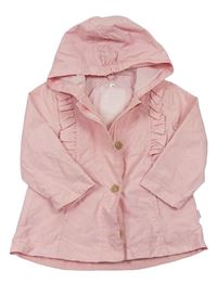 Růžová plátěná jarní bunda s volánky a kapucí zn. Topomini