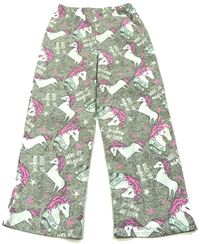 Šedé melírované pyžamové kalhoty s jednorožci zn. Peacocks