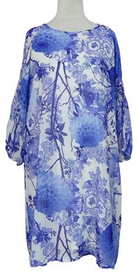 Dámské modro-bílé květované šifonové šaty zn. Quiz 