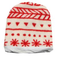 Červeno-bílá fleecová zateplená vzorovaná čepice