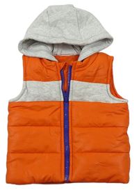 Oranžovo-šedá šusťáková zateplená vesta s teplákovou kapucí zn. George