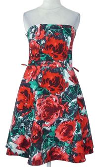 Dámské červeno-zelené květované korzetové šaty zn. Select 
