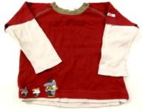 Tmavočerveno-bílé triko s tučňáky zn. H&M 
