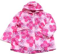 Růžová šusťáková podzimní bunda s kytičkami zn. TU