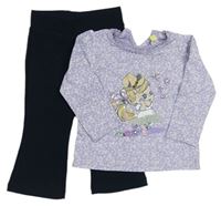 2set- Fialové květované triko s holčičkou + Tmavomodré teplákové kalhoty  zn. Fagottino  