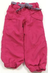 Růžové šusťákové oteplené kalhoty s páskem zn. Early Days 