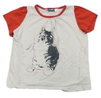 Bílo-červené tričko s kočičkou zn. Lupilu
