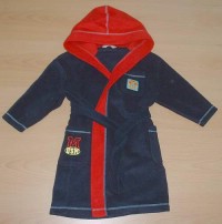 Tmavomodro-červený fleecový župánek s kapucí a nášivkou zn. Mothercare