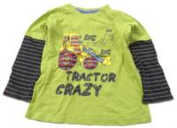 Limetkovo-pruhované triko s traktorem zn. Urban 