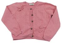 Růžový melírovaný vzorovaný propínací crop svetr s mašličkami zn. Next 