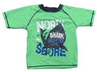 Zeleno-tmavošedé UV tričko se žralokem a nápisy zn. alive