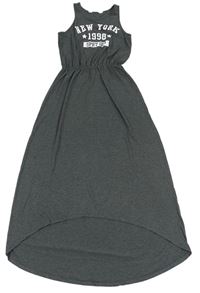 Tmavošedé melírované maxi šaty s nápisem zn. H&M
