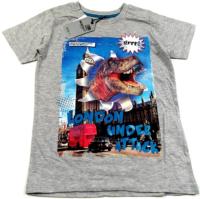 Nové - Šedé tričko s dinosaurem zn. Respect 