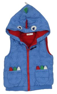 Modrá šusťáková zateplená vesta s dinosaury a kapucí zn. M&Co
