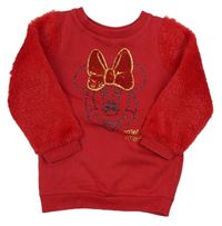 Červená mikina s kožešinovými rukávy a Minnie zn. Disney + George 