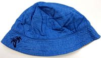 Modrý plátěný letní klobouk s výšivkou 